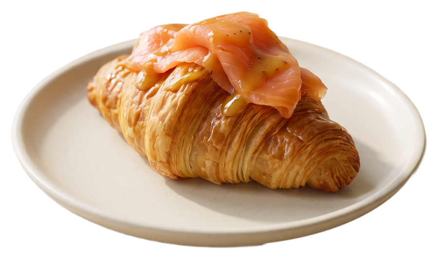 Croissant con salmón ahumado y glaseado de mostaza y miel